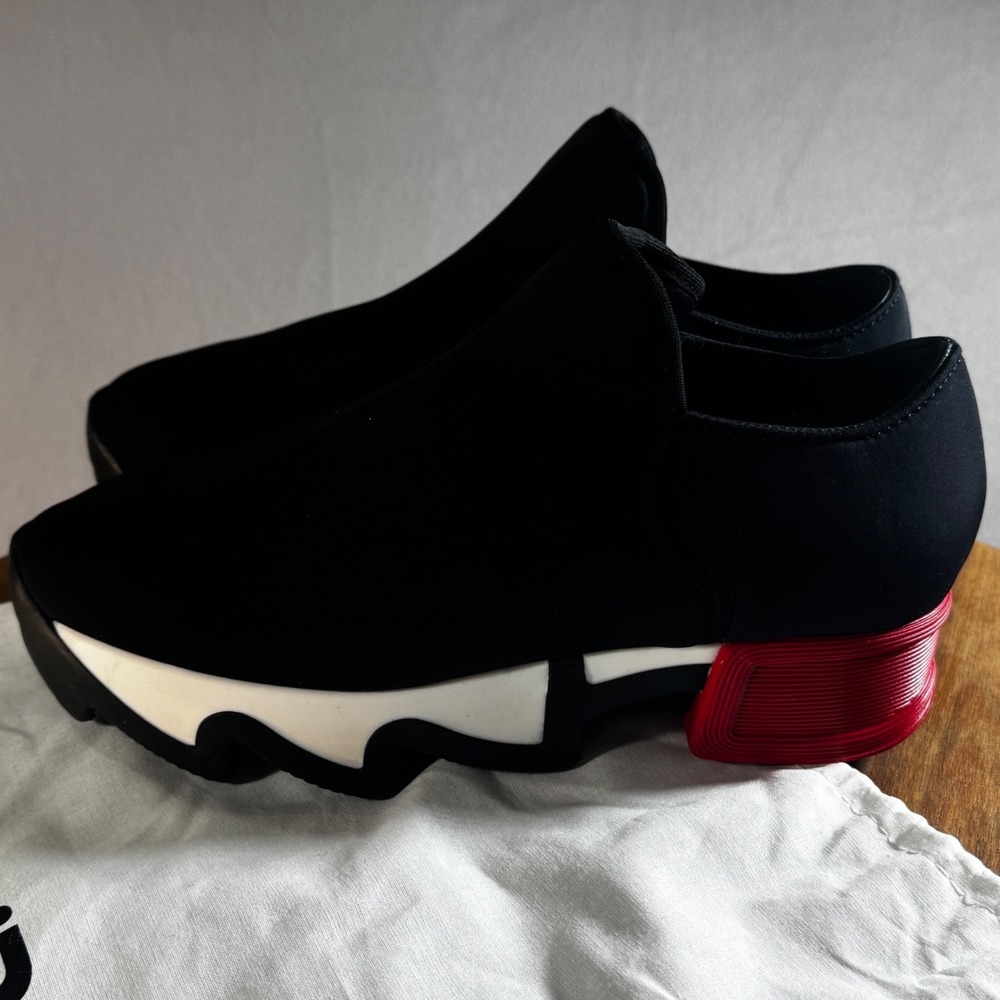 iRi New York Black Neoprene Slip-On Platform Sneakers Red Heel Italy Size 37.5